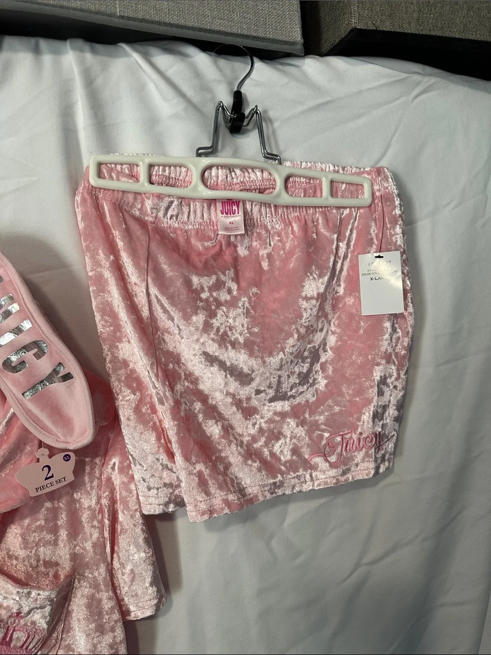 Juicy Couture Light Pink Crushed Velvet Pajama Set with Sleep Mask